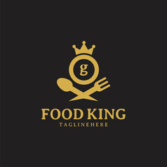Initial letter G King food Logo Design Template. Illustration vector graphic. Design concept fork,spoon and crown With letter symbol. Perfect for  cafe, restaurant, cooking business