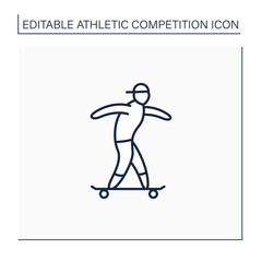 Skateboarding line icon. Extreme sport. Skating, performing various stunts on skateboard. Skateboarder staying on board. Athletic competition concept. Isolated vector illustration. Editable stroke