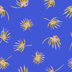 Tropical botanical leaves. Palm tree leaves scattered vector seamless repeat pattern perfect for wallpaper, fabrics, and textiles, scrapbooking, and as background textures
