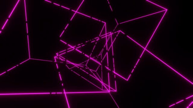 A tunnel of flying, flickering neon lines and shapes. VJ loop animation for clips and holiday decorations.