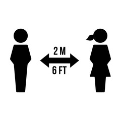 Social distancing icon vector symbol of keep safe distance sign in a glyph pictogram illustration