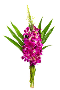 bouquet of orchids and pandan leaves for worshiping the monks. isolated on white background