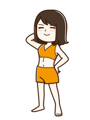 トレーニングウェア姿でポーズを決める女性
