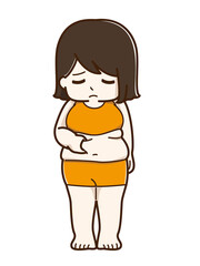 お腹のお肉をつまむ女性　ふくよかVer.

