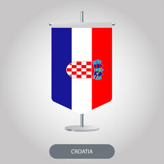 Croatia vertical desk flag on light grey background. Croatian vertical table flag on grey background.