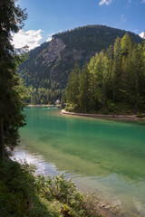 glimpses, details and landscape on Braies lake in Trentino Alto Adige in Italy