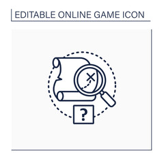 Quest line icon. Solving mysteries. Using maps to find right path. Adventure. Searching dangerous. Online game concept. Isolated vector illustration.Editable stroke