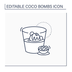 Coco bomb line icon. Delicious dessert. Cute ball of chocolate with marshmallows filling. Melted inside hot milk. Chocolate sweet.Isolated vector illustration.Editable stroke
