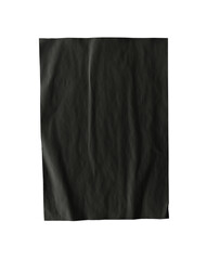 Black paper wrinkled poster template, blank paper sheet mockup. Black poster mockup on wall. Clipping path.