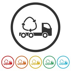 Garbage Car With Recycle Icon color set