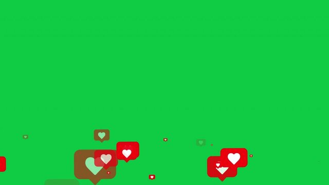 Animation like icons motion background. Social media Live style animated heart on green screen and alpha matte.