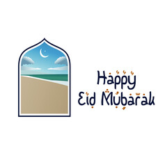 Happy Eid Mubarak with white background vector design illustration