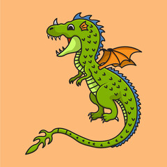 cartoon cute green dragon flying illustration