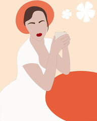 Frau mit Tasse Kaffee an dem Tisch in Café 