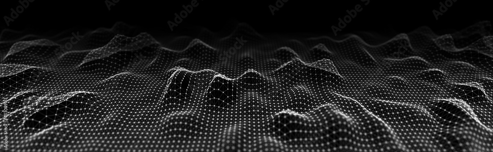 Wall mural abstract background of points and lines. wave of particles. network. cyber structure. big data strea