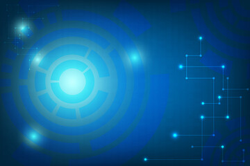 Template of technology background and Circle in back. Abstract background with line and dot connected by wire network with blue light of innovation.