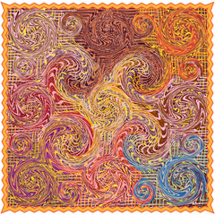  Ornamental  colorful square carpet, mat, rug, tapestry with oriental grunge swirl pattern and wavy fringe isolated on white