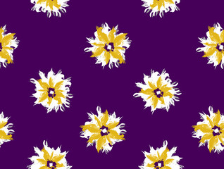 Abstract Hand Drawing Large Poppy Flowers Repeating Pattern Isolated Background 