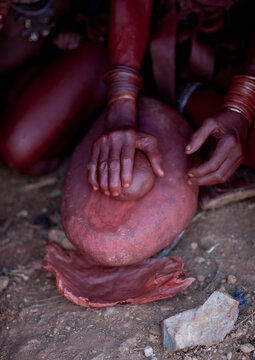Muhimba Woman Making Otjize, Village Of Elola, Angola