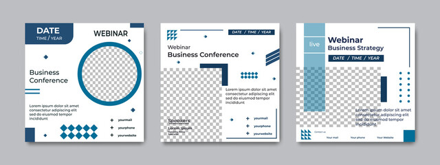 Set of minimalist social media post template. Suitable for webinars, seminars, marketing, flyer and other events. Vector graphics modern background.