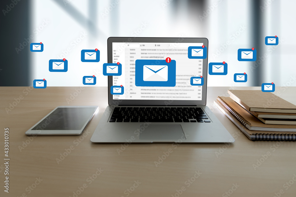 Wall mural mail communication connection message to mailing contacts phone global letters concept.