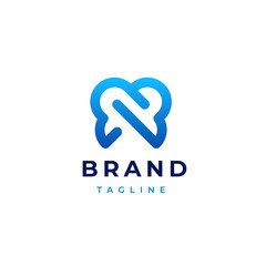 Obraz premium Modern minimalistic dentist logo design template. Line tooth creative symbol. Dental clinic vector sign icon.