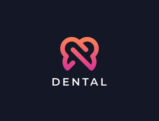 Modern minimalistic dentist logo design template. Line tooth creative symbol. Dental clinic vector sign icon.
