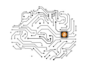 Crypto icon on CPU of head man circuit  , Digital money and Finance in future  logo