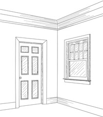 hand drawn interior door and window