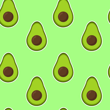 Seamless vector pattern with avocado on a white background  Suitable for the design of textile fabric, wrapping paper, and wallpaper for websites. Vector illustration.