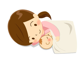 赤ちゃんに添い寝で授乳するママ
