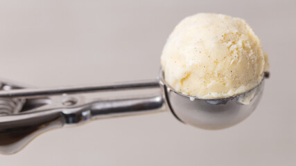 Kugel Vanilleeis seitlich im Eisportionierer