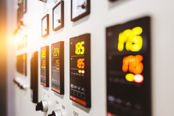 Many button of the machine in the factory