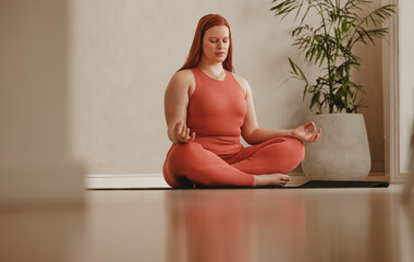Yoga meditation in fitness studio