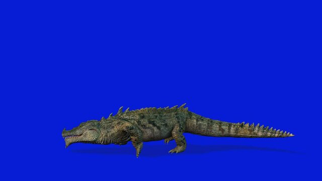 Crocodille Attack, Side View Seamless Loop, Blue Screen Chromakey