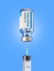 Ampoule with vaccine and syringe. 3d Render illustration