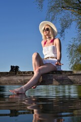 summer vibes young girl on lake