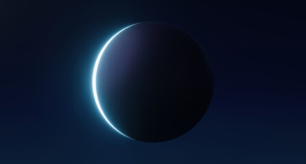 Black moon night and full lunar glowing light on universe background with midnight moonlight. 3D...