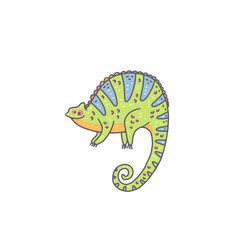 Cute chameleon animal. Cartoon colorful character illustration.