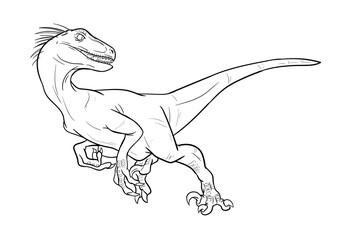 Hand Drawn Velociraptor. Vector line art. DInaosaurs set