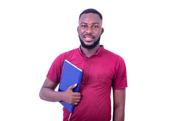 serious young man holding the notebook.