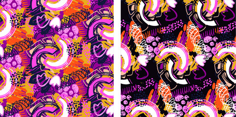 Obraz premium Creative doodle art seamless pattern with different shapes and textures. Collage. Vector