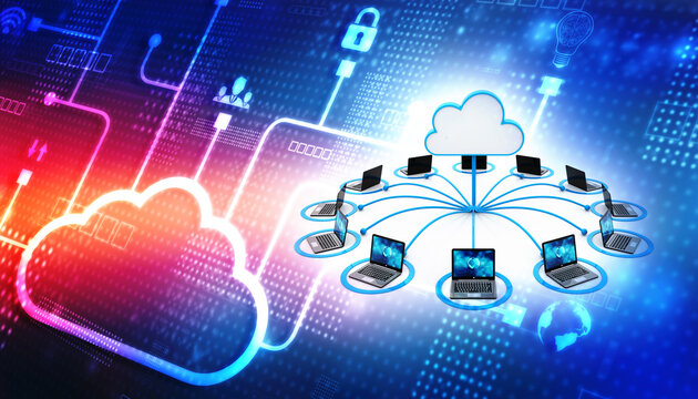 3d rendering Cloud computing concept, Cloud computing and network data Storage concept, Future Technology Digital Data Network Connection Background, internet data storage