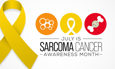 Sarcoma cancer
awareness month is observed every year in July, it is a type of cancer that begins in bone or in the soft tissues of the body, including cartilage, fat, muscle. Vector illustration.