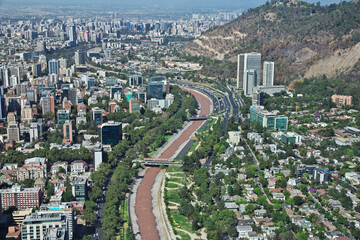 Fototapeta na wymiar Panoramic view of Santiago from Torre Costanera, Chile