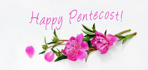 Happy Pentecost, Pentecost Banner with peonies, copy space