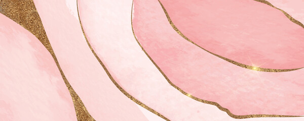 Pink swirl style Watercolor ink design for Luxury wallpaper and background. Brush Stroke Flow. copper metallic and golden Grunge Wall Texture