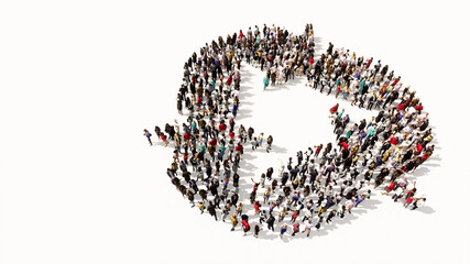 Concept conceptual large community of people forming therecycle sign. 3d illustration metaphor for recycling, waste reduction, conservation and protection of the environment