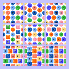 Set of seamless patterns with clothing buttons.