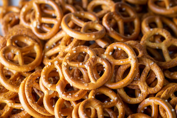 Mini crispy pretzels, food concept photo.